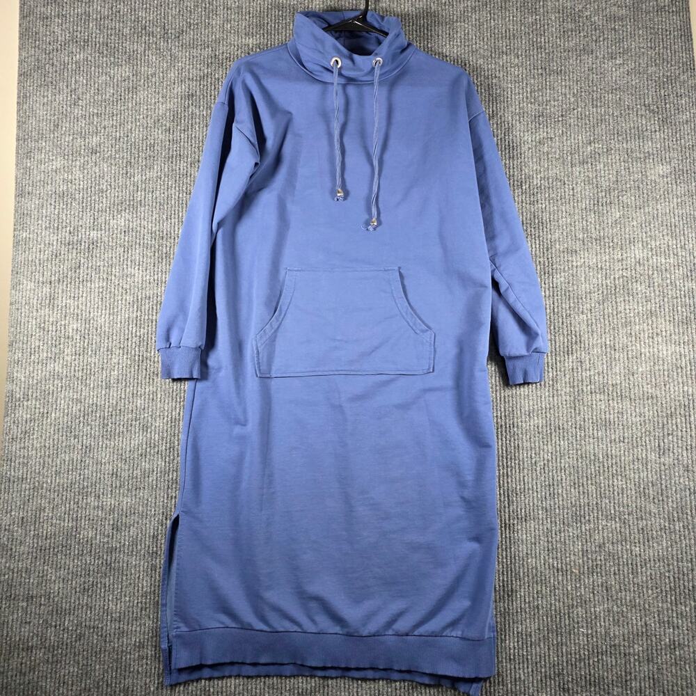 Refka Basic Blue Sweatshirt Maxi Dress Funnel Neck‎ Pockets US 4